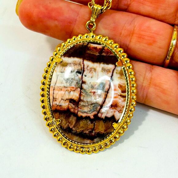 Vintage Boho Style Gold Tone & Jasper Stone Necklace 24" - Picture 1 of 9